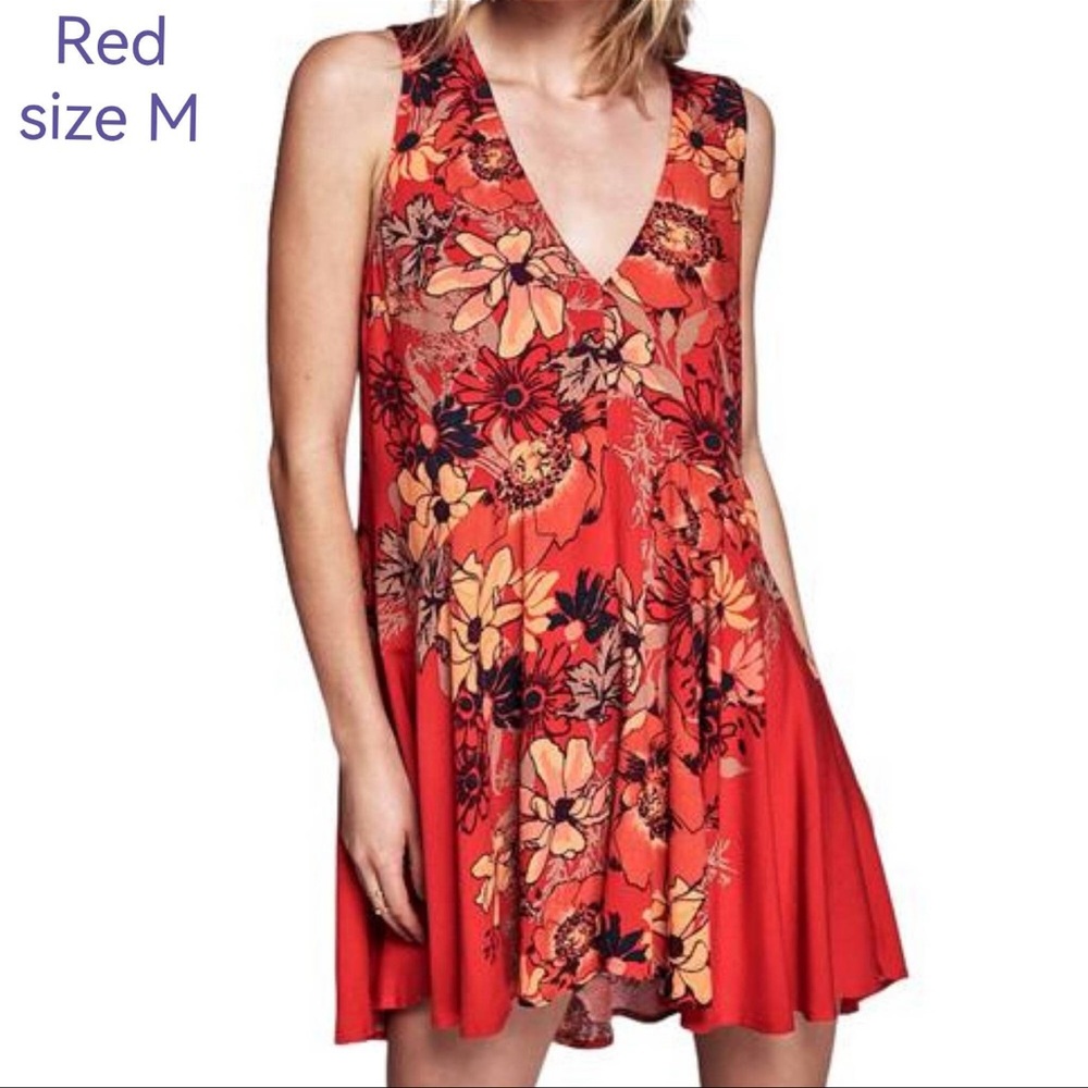 Free People Back Yard Party Dress in Red Floral - Sz M